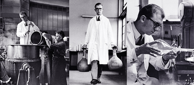 A young Jean-Paul Guerlain, working as an apprentice at the Courbevoie factory under the supervision of his teacher and grandfather, Jacques Guerlain.