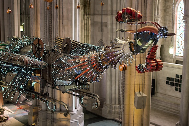 Phoenix of Xu Bing as installed at the Cathedral of St. John the Divine, New York