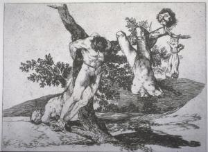 Goya, The Disasters of War series, ‘Great Courage! Against the Dead!’, 1810-15. Etching, 4 x 6”. 