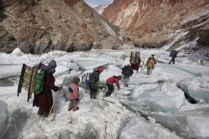 Kids Traveling To A Boarding School Through The Himalayas, Zanskar, Indian Himalayas; photo by Timothy Allen