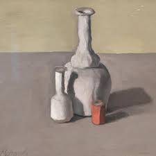 Morandi still life - tall bottle with two objects (Zwirner)