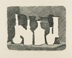 Morandi etching negative white bottles