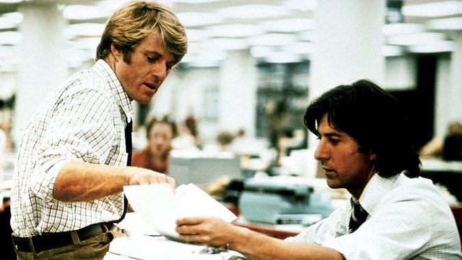 Robert Redford and Dustin Hoffman, All the President's Men, directed by Alan J. Pakula, 1976