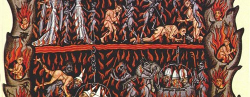 Hortus deliciarum, Hell, medieval, illuminated encyclopedia compiled by Herrad of Landsberg at the Hohenburg Abbey in Alsace, twelfth century
