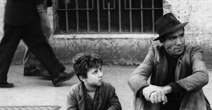 Lamberto Maggiorani (father) and Enzo Staiola (son), Ladri di biciclette (Bicycle Thieves, or The Bicycle Thief), Vittorio De Sica, 1948, Italian neorealism
