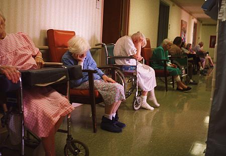 Aging women in a nursing home hallway