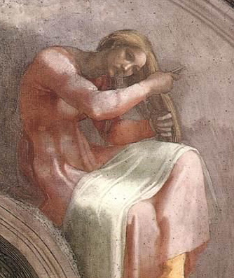 Michelangelo, Aminadab’s companion combing her hair, detail