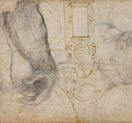 Michelangelo, Scheme for the Decoration of the Ceiling of the Sistine Chapel, pen and brown ink and black chalk on cream laid paper, c. 1508, Detroit Institute of the Arts, Detroit, Michigan