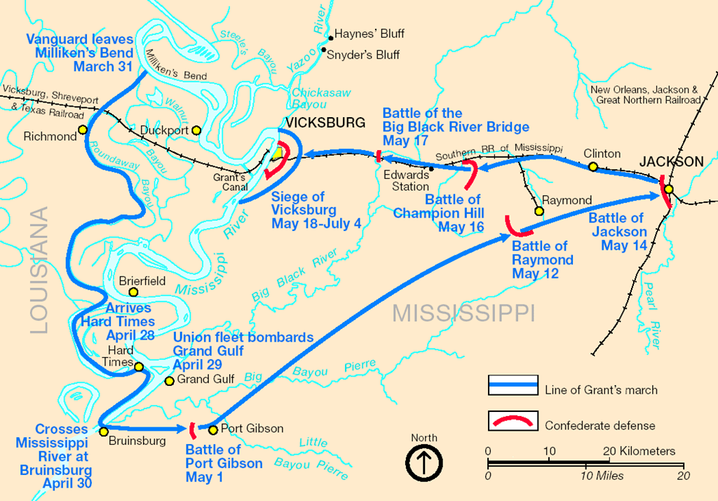 map, Grant's Vicksburg campaign
