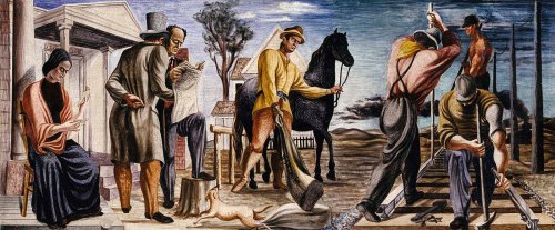 Philip Guston, Early Mail Service and Construction of Railroads (mural study, Commerce, Georgia Post Office), 1938, Smithsonian American Art Museum