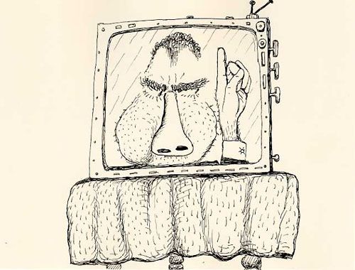 Philip Guston, drawing from Poor Richard, 1971, a series of caricatures of Richard Nixon