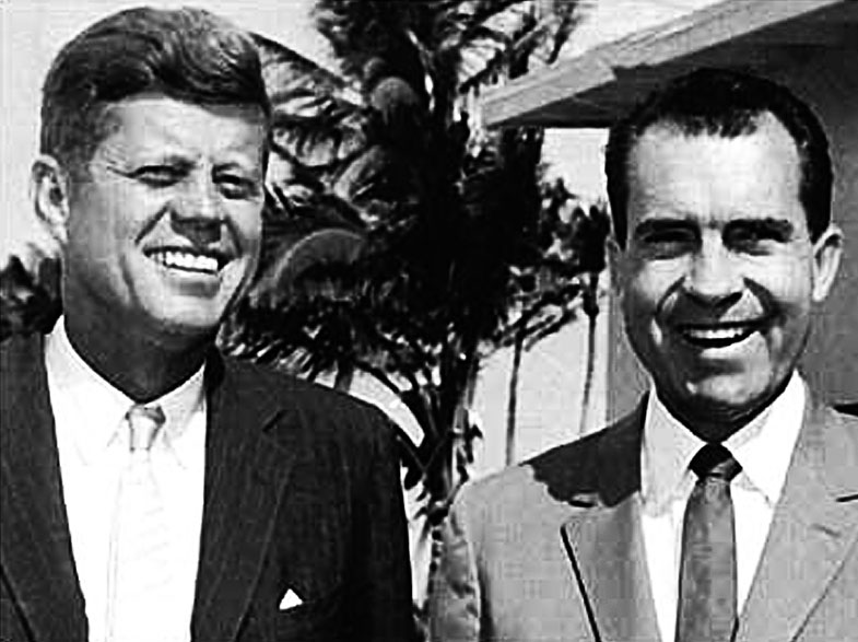John F. Kennedy and Richard Nixon; photo appeared in "When JFK Backed Nixon—Against a Progressive Woman," by Greg Mitchell, The Nation, July 7, 2012