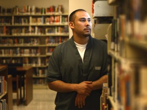 Photo in prison library by RJ Sangosti, The Denver Post