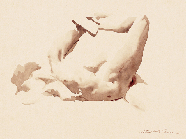 Wendy Artin, Tamara on her Side with Foot in Hand, 2003, watercolor on Fabiano Ingres paper, 12 x 9, © 2003-2014