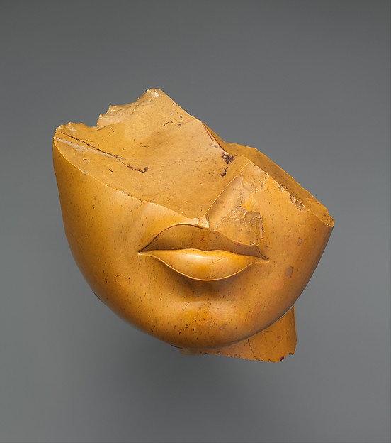 Fragment of a Queen's Face, yellow jasper, Egyptian, MET museum, ca. 1350 BC