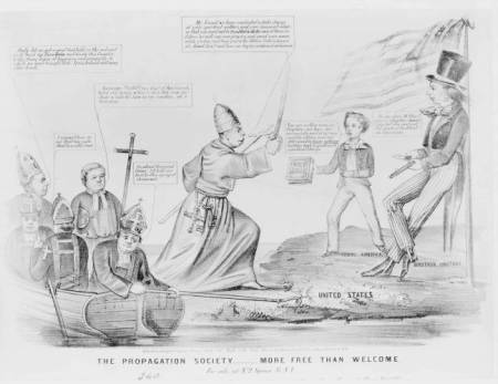 The Propagation Society - More Free than Welcome - American political cartoon from HarpWeek collection
