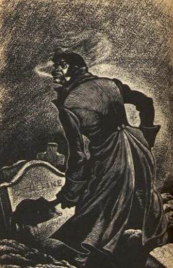 Heathcliff exhumes Catherine's corpse, wood engraving by Fritz Eichenberg, 1943